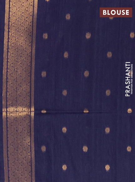 Bhagalpuri tussar saree beige and navy blue with allover kalamkari prints & zari buttas and zari woven butta border