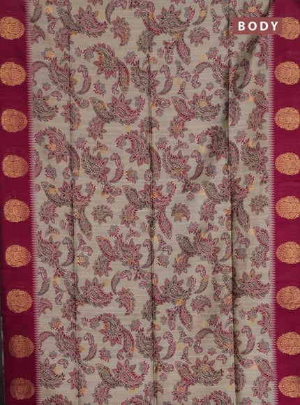 Bhagalpuri tussar saree beige and dark pink with allover kalamkari prints & zari buttas and zari woven butta border