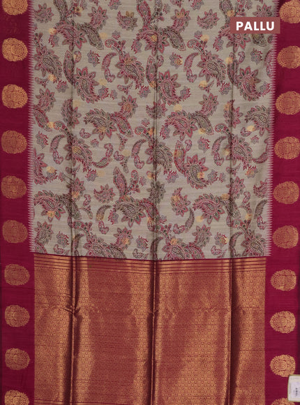 Bhagalpuri tussar saree beige and dark pink with allover kalamkari prints & zari buttas and zari woven butta border