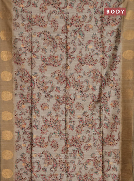 Bhagalpuri tussar saree beige and dark beige with allover kalamkari prints & zari buttas and zari woven butta border
