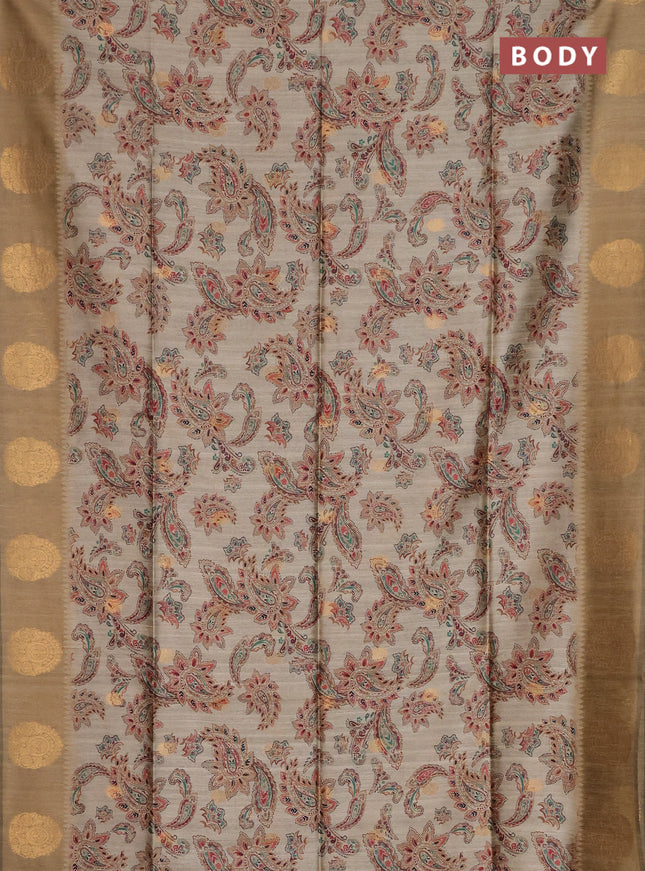 Bhagalpuri tussar saree beige and dark beige with allover kalamkari prints & zari buttas and zari woven butta border