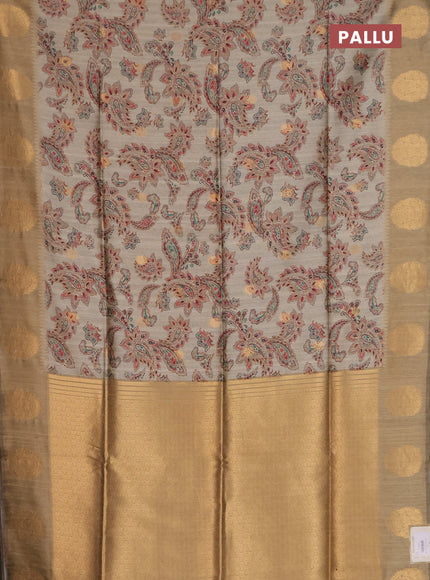Bhagalpuri tussar saree beige and dark beige with allover kalamkari prints & zari buttas and zari woven butta border