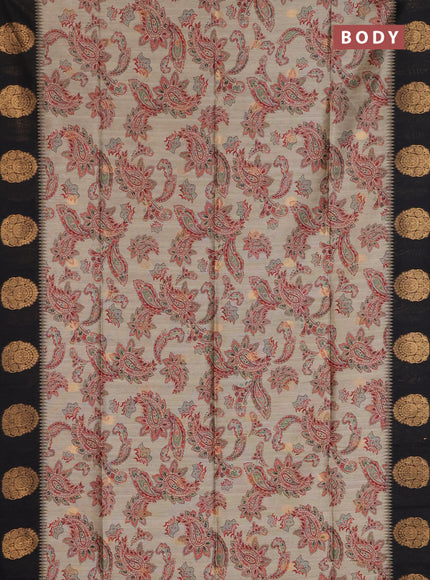 Bhagalpuri tussar saree beige and black with allover kalamkari prints & zari buttas and zari woven butta border