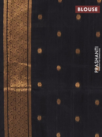 Bhagalpuri tussar saree beige and black with allover kalamkari prints & zari buttas and zari woven butta border