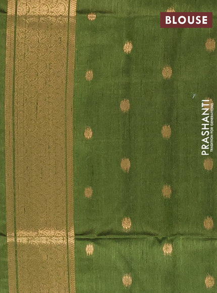 Bhagalpuri tussar saree beige and mehendi green with allover kalamkari prints & zari buttas and zari woven butta border
