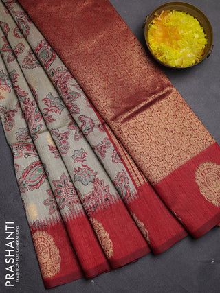 Bhagalpuri tussar saree beige and maroon with allover kalamkari prints & zari buttas and zari woven butta border