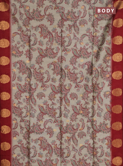 Bhagalpuri tussar saree beige and maroon with allover kalamkari prints & zari buttas and zari woven butta border
