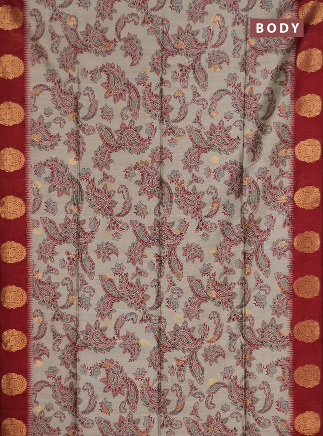 Bhagalpuri tussar saree beige and maroon with allover kalamkari prints & zari buttas and zari woven butta border