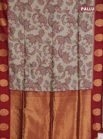 Bhagalpuri tussar saree beige and maroon with allover kalamkari prints & zari buttas and zari woven butta border