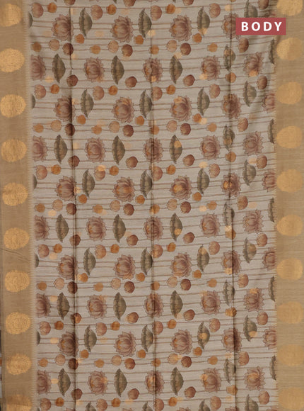 Bhagalpuri tussar saree dark beige with allover kalamkari prints & zari buttas and zari woven butta border