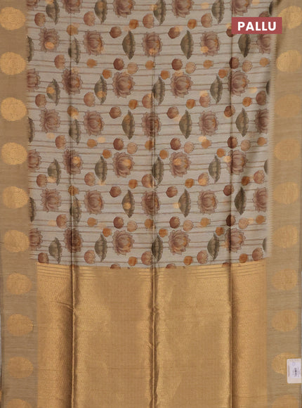 Bhagalpuri tussar saree dark beige with allover kalamkari prints & zari buttas and zari woven butta border