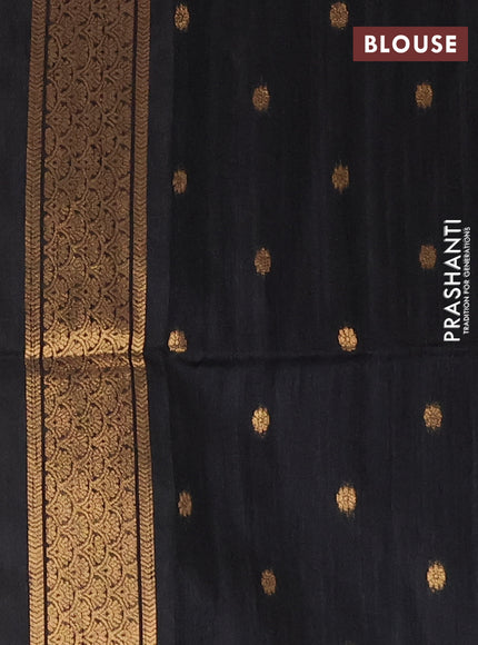 Bhagalpuri tussar saree beige and black with allover kalamkari prints & zari buttas and zari woven butta border