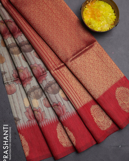 Bhagalpuri tussar saree beige and maroon with allover kalamkari prints & zari buttas and zari woven butta border