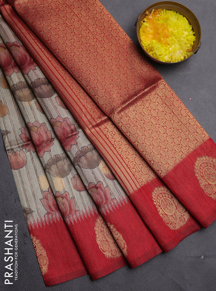 Bhagalpuri tussar saree beige and maroon with allover kalamkari prints & zari buttas and zari woven butta border