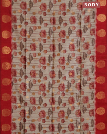 Bhagalpuri tussar saree beige and maroon with allover kalamkari prints & zari buttas and zari woven butta border