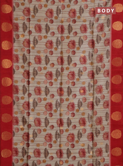 Bhagalpuri tussar saree beige and maroon with allover kalamkari prints & zari buttas and zari woven butta border