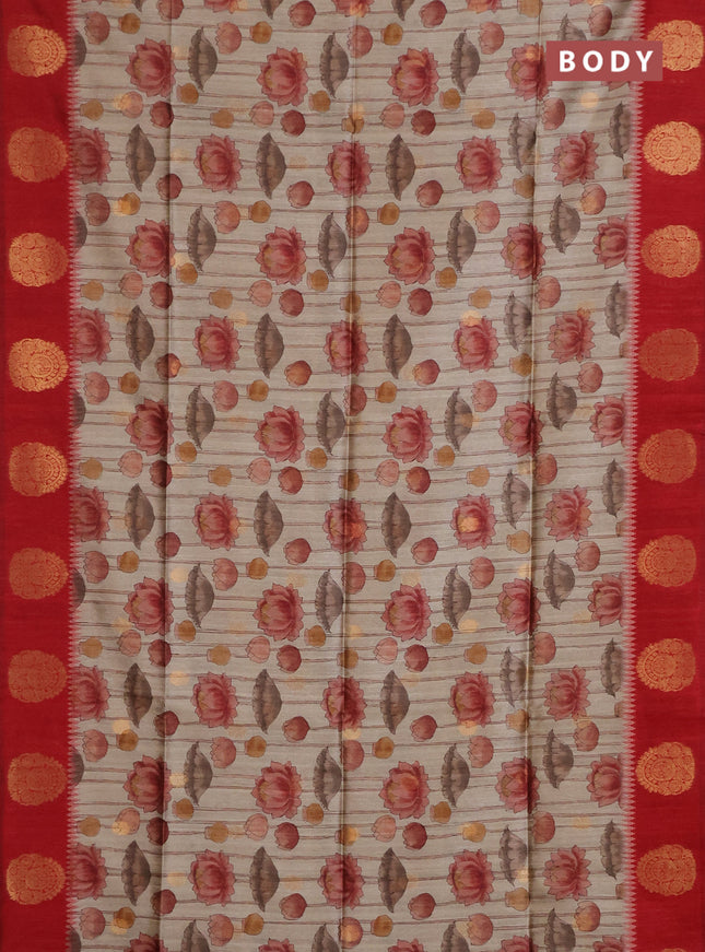 Bhagalpuri tussar saree beige and maroon with allover kalamkari prints & zari buttas and zari woven butta border