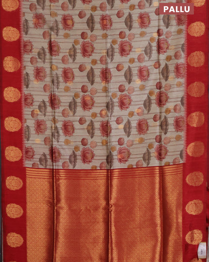 Bhagalpuri tussar saree beige and maroon with allover kalamkari prints & zari buttas and zari woven butta border