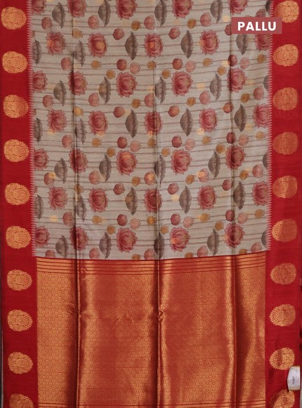 Bhagalpuri tussar saree beige and maroon with allover kalamkari prints & zari buttas and zari woven butta border