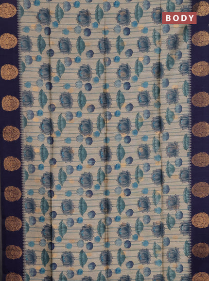 Bhagalpuri tussar saree beige and navy blue with allover kalamkari prints & zari buttas and zari woven butta border