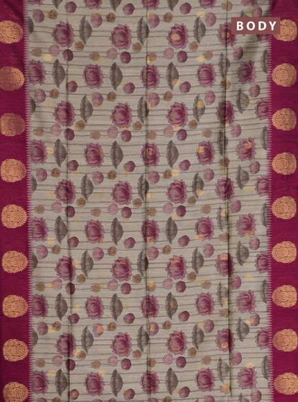 Bhagalpuri tussar saree beige and dark pink with allover kalamkari prints & zari buttas and zari woven butta border