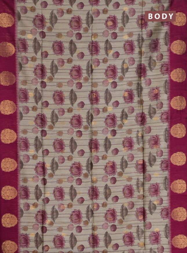 Bhagalpuri tussar saree beige and dark pink with allover kalamkari prints & zari buttas and zari woven butta border