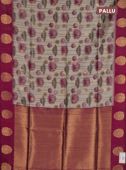 Bhagalpuri tussar saree beige and dark pink with allover kalamkari prints & zari buttas and zari woven butta border