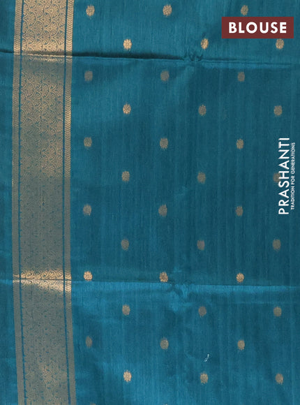 Bhagalpuri tussar saree beige and peacock green with allover kalamkari prints & zari buttas and zari woven butta border