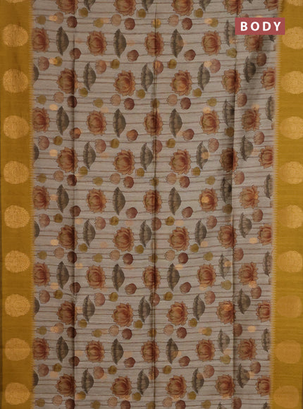 Bhagalpuri tussar saree beige and mustard yellow with allover kalamkari prints & zari buttas and zari woven butta border