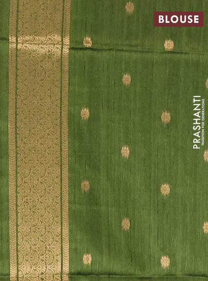 Bhagalpuri tussar saree mehendi green with allover kalamkari prints & zari buttas and zari woven butta border
