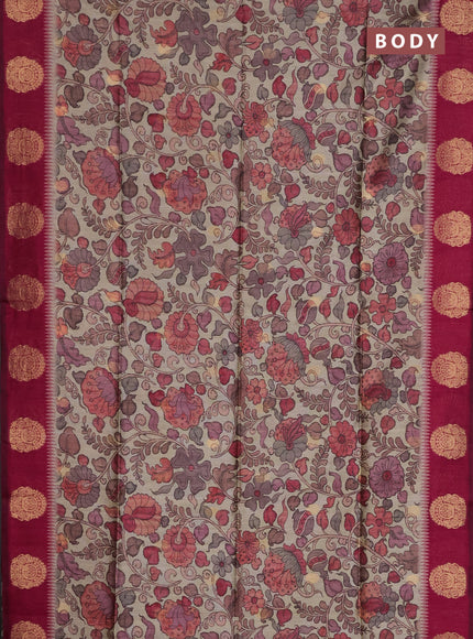 Bhagalpuri tussar saree dark pink with allover kalamkari prints & zari buttas and zari woven butta border