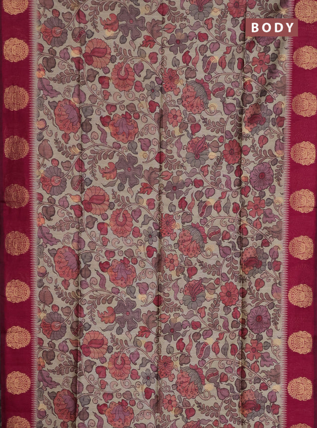 Bhagalpuri tussar saree dark pink with allover kalamkari prints & zari buttas and zari woven butta border