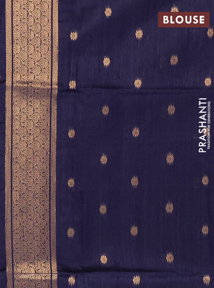 Bhagalpuri tussar saree navy blue with allover kalamkari prints & zari buttas and zari woven butta border