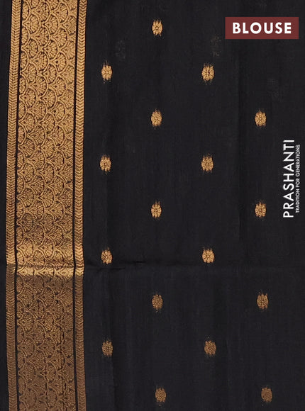 Bhagalpuri tussar saree black with allover kalamkari prints & zari buttas and zari woven butta border