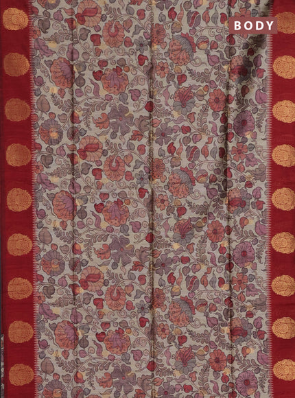 Bhagalpuri tussar saree maroon with allover kalamkari prints & zari buttas and zari woven butta border
