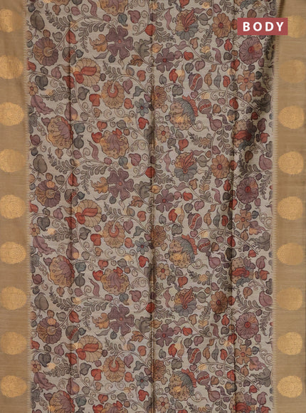 Bhagalpuri tussar saree dark beige with allover kalamkari prints & zari buttas and zari woven butta border