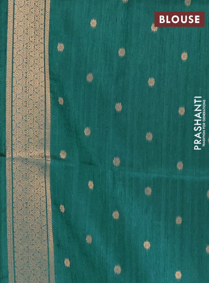 Bhagalpuri tussar saree peacock green with allover kalamkari prints & zari buttas and zari woven butta border