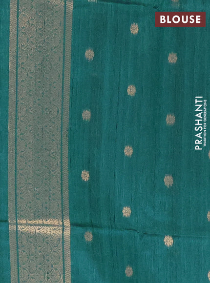 Bhagalpuri tussar saree beige and peacock green with allover kalamkari prints & zari buttas and zari woven butta border