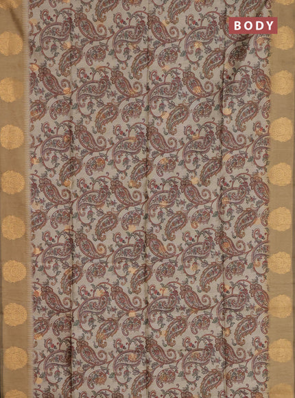 Bhagalpuri tussar saree beige and dark beige with allover kalamkari prints & zari buttas and zari woven butta border