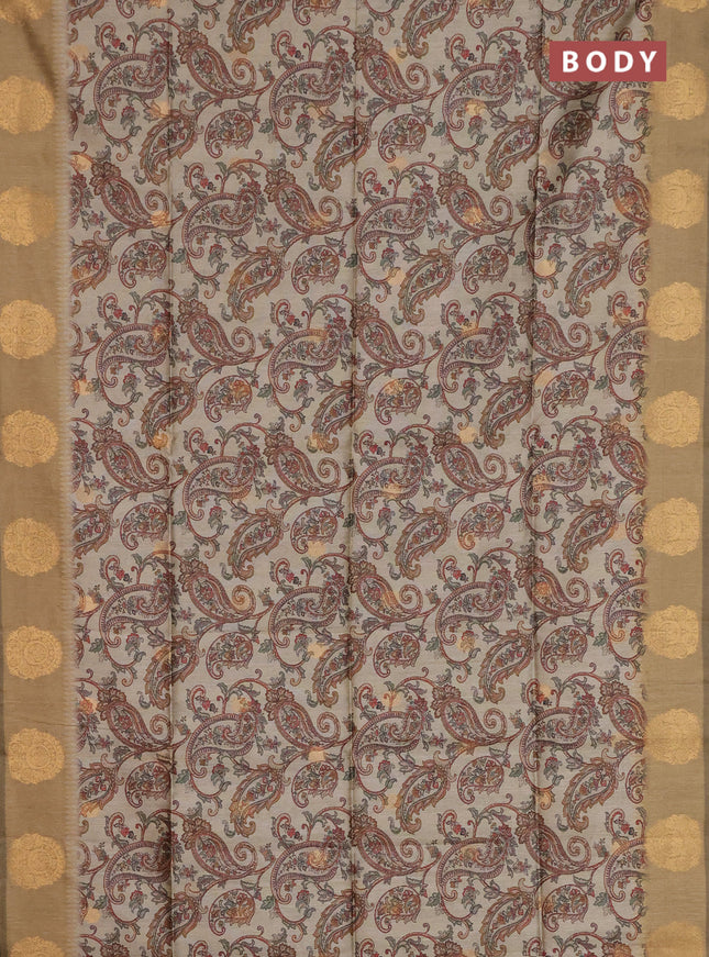 Bhagalpuri tussar saree beige and dark beige with allover kalamkari prints & zari buttas and zari woven butta border