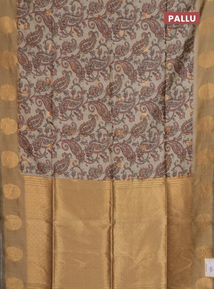 Bhagalpuri tussar saree beige and dark beige with allover kalamkari prints & zari buttas and zari woven butta border