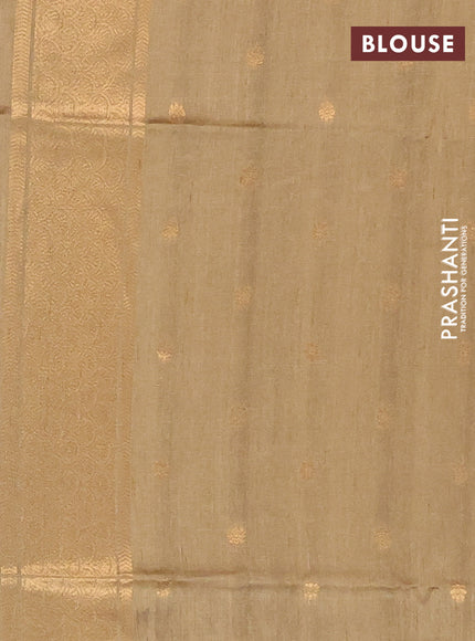 Bhagalpuri tussar saree beige and dark beige with allover kalamkari prints & zari buttas and zari woven butta border