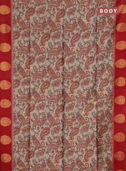 Bhagalpuri tussar saree beige and maroon with allover kalamkari prints & zari buttas and zari woven butta border