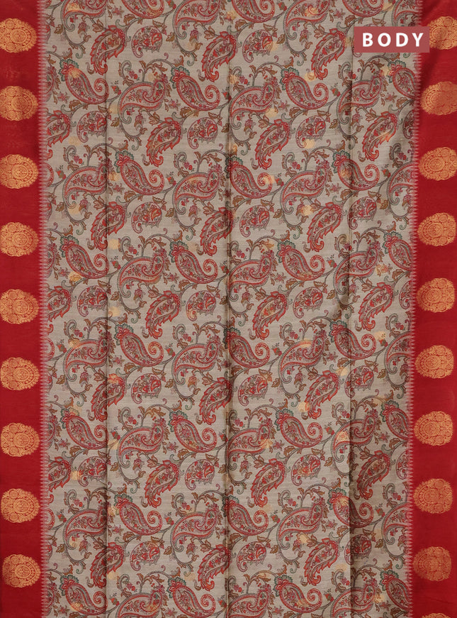 Bhagalpuri tussar saree beige and maroon with allover kalamkari prints & zari buttas and zari woven butta border