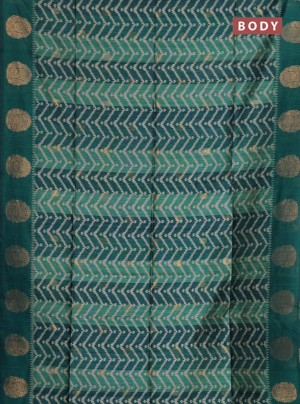 Bhagalpuri tussar saree peacock green with allover zigzag ikat prints and zari woven butta prints
