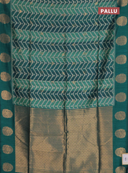 Bhagalpuri tussar saree peacock green with allover zigzag ikat prints and zari woven butta prints