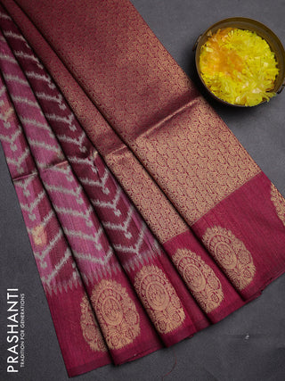 Bhagalpuri tussar saree dark pink with allover zigzag ikat prints and zari woven butta prints