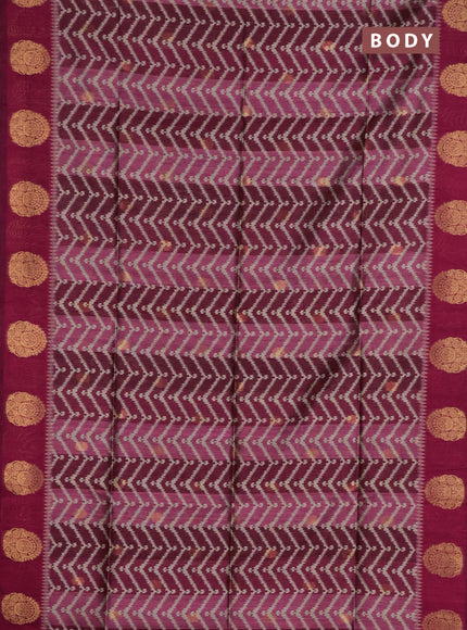 Bhagalpuri tussar saree dark pink with allover zigzag ikat prints and zari woven butta prints