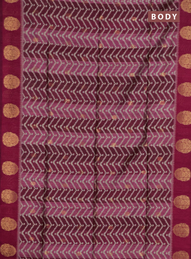 Bhagalpuri tussar saree dark pink with allover zigzag ikat prints and zari woven butta prints