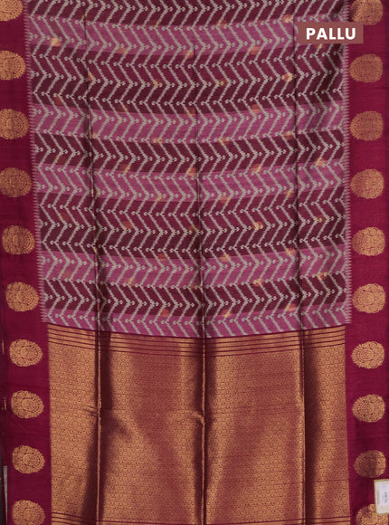 Bhagalpuri tussar saree dark pink with allover zigzag ikat prints and zari woven butta prints